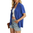 thumbnail image 3 of JWD Women’s Summer Cardigans Lightweight Open Front Draped Ruffles Hem Short sleeved thin cardigan with curved edges, elegant, casual, lightweight cardigan Royal Blue-S, 3 of 6