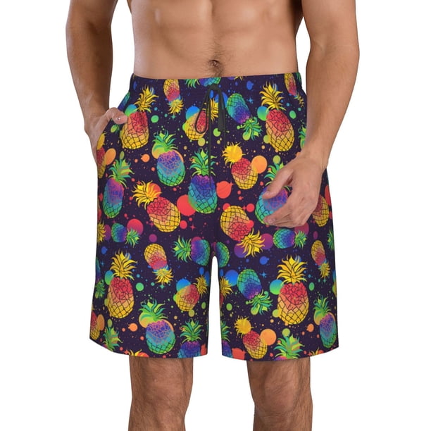 Fotbe Colorful Pineapples1 Trajes de Baño Estampados para Hombre, Shorts de Verano de Secado Rápido, Ropa de Playa, Bañadores-Large