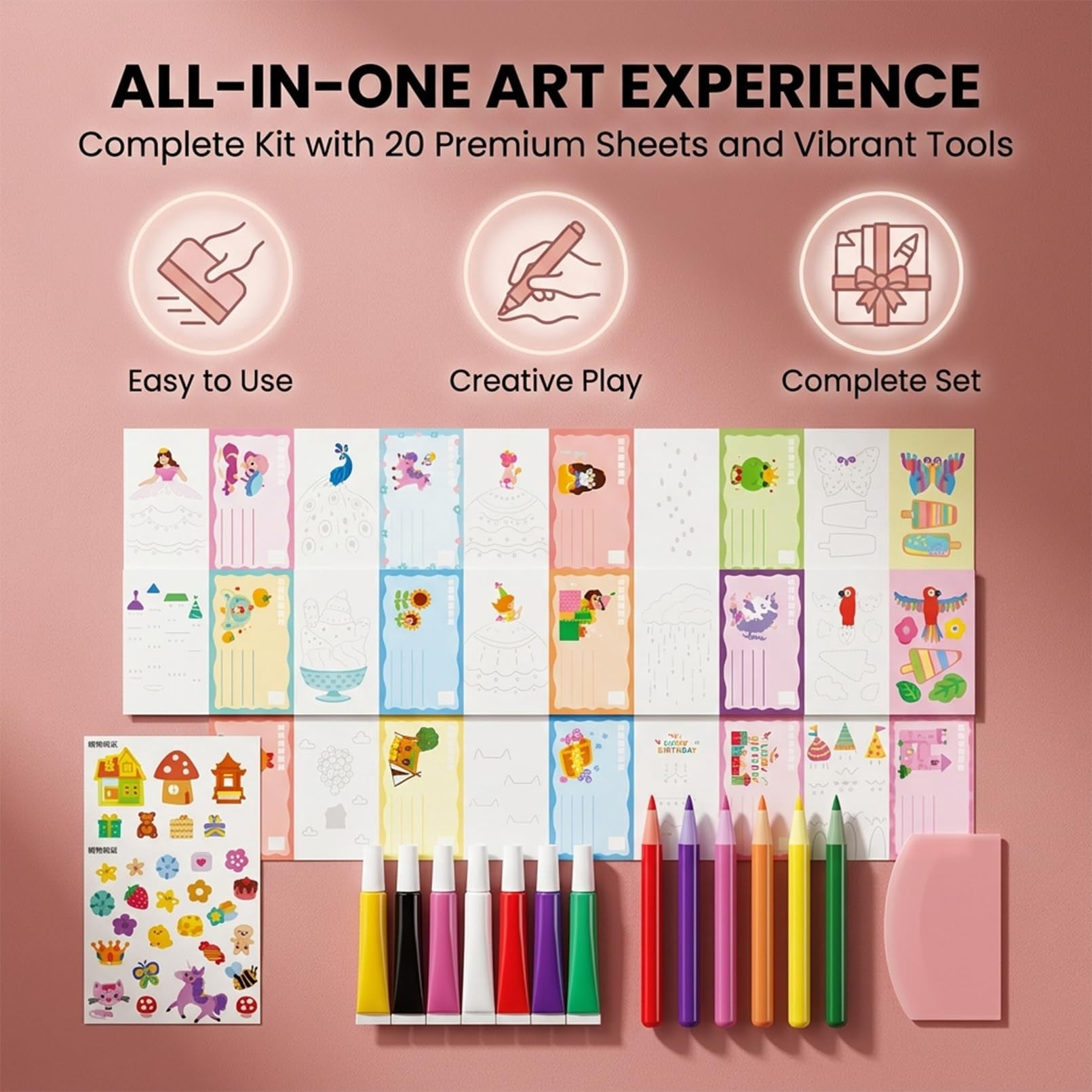 Creative Rainbow Scratch Art Postcard Set for Kids – 35 Pcs Magic Scratch Paper with Postcard Back, Squeegee Art Kit Includes Wooden Stylus & Stickers, Craft Gift for Girls Boys