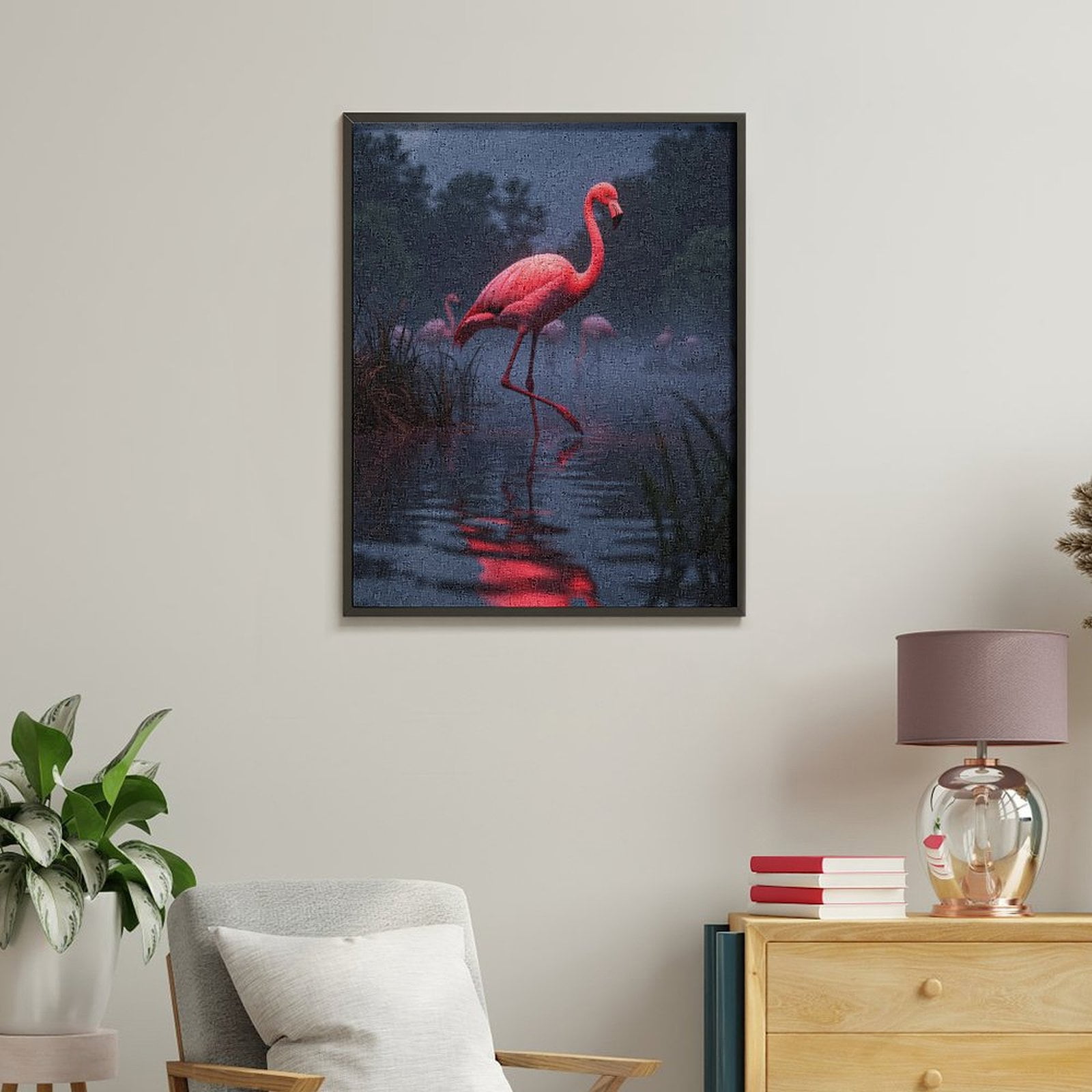 Paint by Numbers Kit for Adults, Pink Flamingo In Misty Waters Paint by Numbers, Easy Paint by Numbers Kit for Adults Beginner, DIY Adult Paint by Number Kits on Canvas, Home Decor