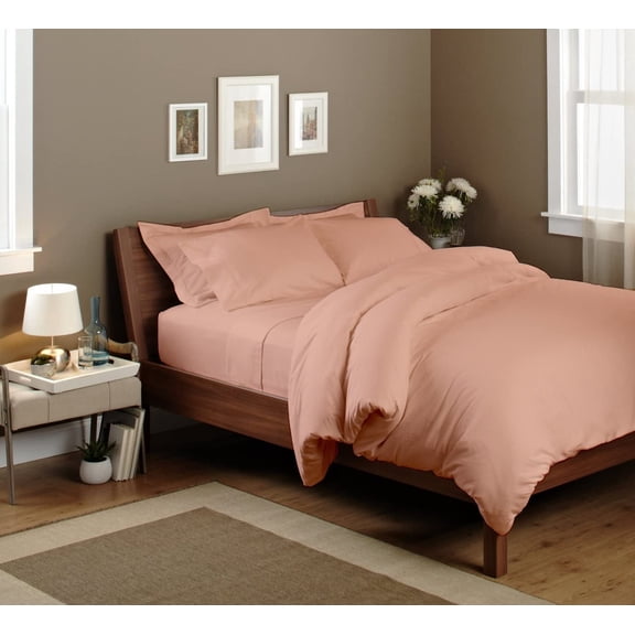 Alive Pixels Flat Sheet with Two Pillow Covers Peach Solid 100% Cotton 3Pc Set