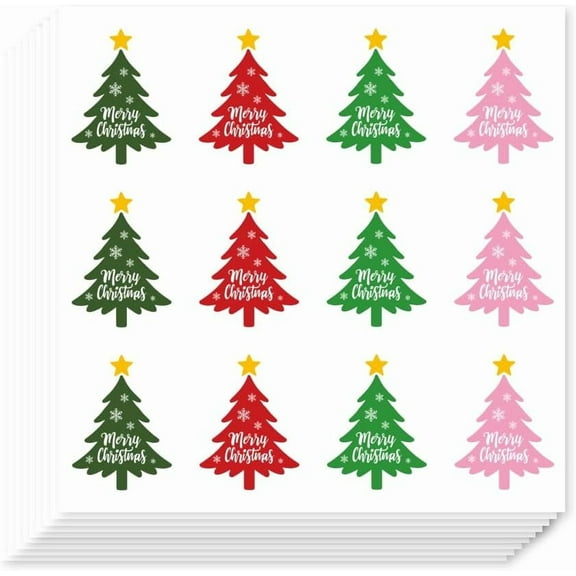 240 Self-Adhesive Christmas Tree Stickers 1 Inch Colorful Xmas Seal Stickers for Gift Bag Seal Greeting Card Scrapbooking Party Decor