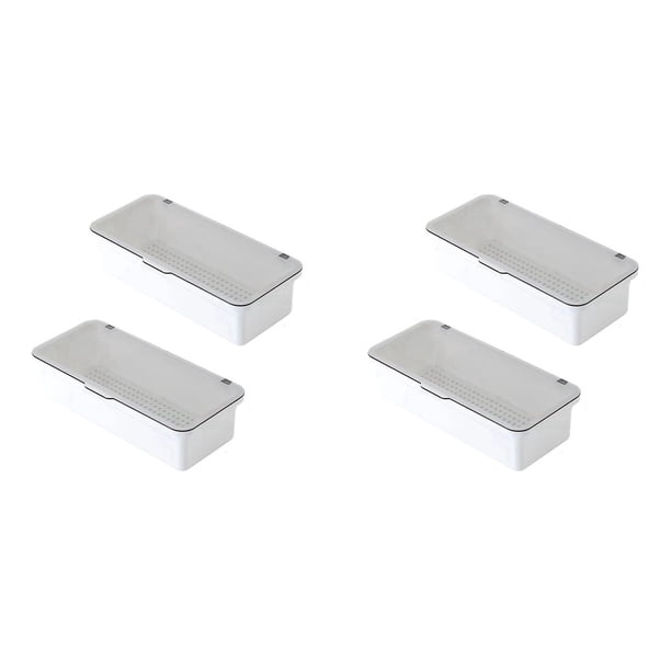 4X Bandeja para Cubiertos con Tapa,Almacenamiento Utensilios con Tapa Bandeja para Cubiertos PláStico,Organizador Cajones para Cubiertos Contenedor de Almacenamiento de UtensiliosD