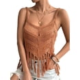 thumbnail image 3 of Women'S Fringe Camis Western Cowgirl Tassel Tank Tops Sleeveless V-Neck Crochet Top Spaghetti Straps Vest Amber Color L, 3 of 9