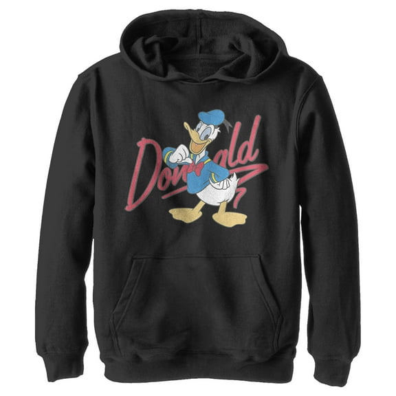 Boy's Mickey & Friends Donald Duck Signature  Pull Over Hoodie Black X Large
