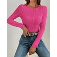 thumbnail image 3 of Women'S Tops 2025 Fall Fashion Long Sleeve Crewneck Blouse Slim Fit Textured Basic Knit T Shirt Y2k Clothes Rose Red M, 3 of 6
