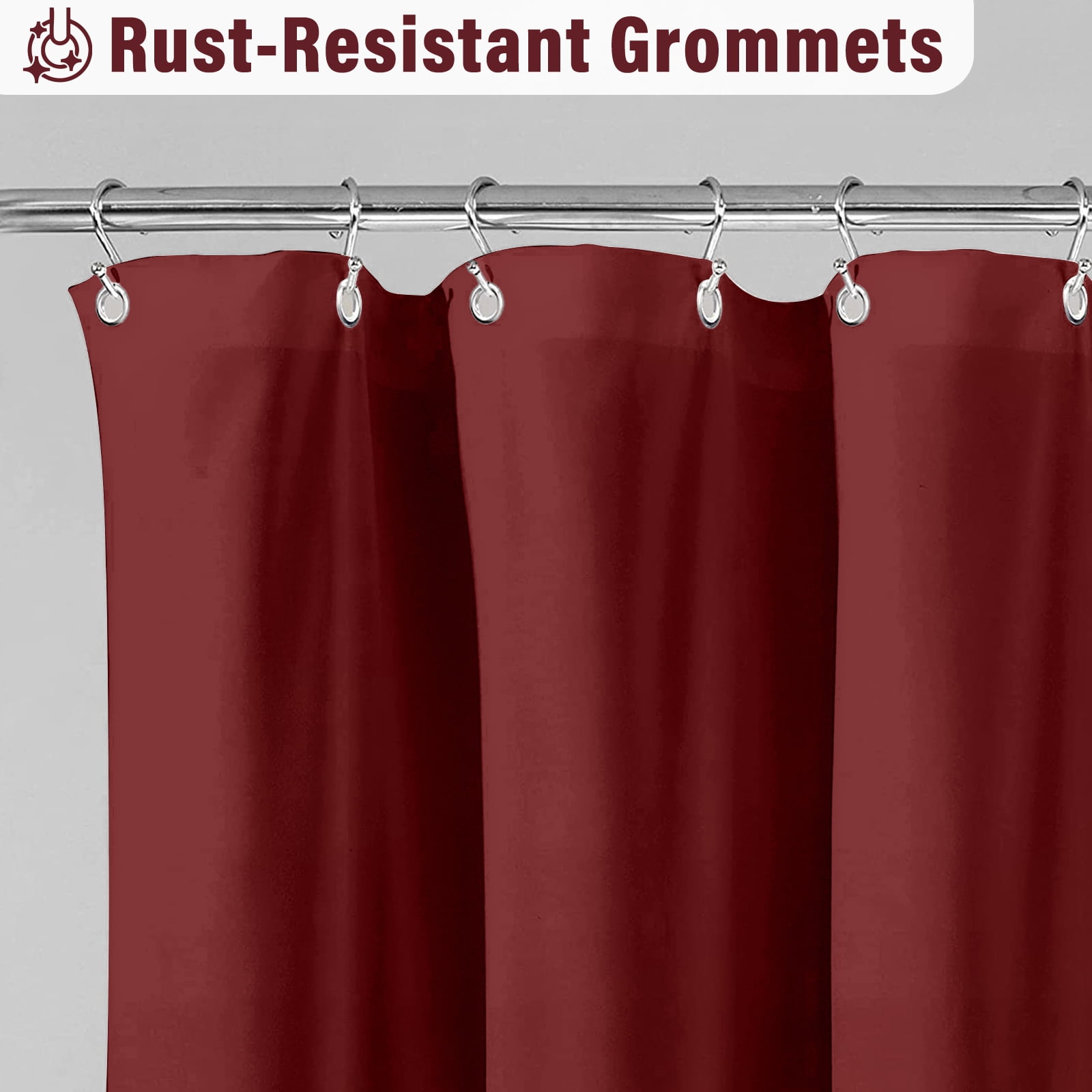 Lipa Farmhouse Ruffle Shower Curtain,Shabby Chic Shower Curtain with 12 Hooks,Burgundy,72" x 72"