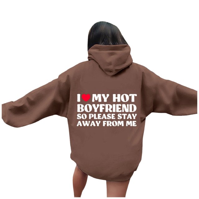 Bmisegm Sweat à Capuche Graphique à Manches Longues pour Femmes, Pull à Cordon, Chandails en Molleton Décontractés pour Femmes Café m