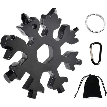 Snowflake Multitool 19-in-1 Snowflake Tool Outdoor Portable Keychain Screwdriver Bottle Opener Snowflake Multitool Gift for Outdoor Enthusiast and Men (Black)