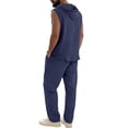 thumbnail image 6 of Ohufall Men's Cotton Linen Sets Solid Sleeveless Button Hooded Top + Pocket Drawstring Fashion Long Pants Beach Casual Set, 6 of 8