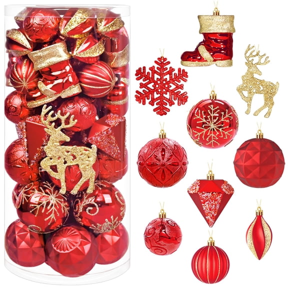 Uspring 46 Pcs Red and Gold Christmas Ornaments 5.5" & 3.94" Shatterproof Large Christmas Tree Ornaments Balls Decorations for Xmas Tree Holiday Wedding Party Decor with Pre-Tied Hanging Strings C111