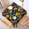 thumbnail image 2 of Black Colorful Flower Leaf Sunflower Pattern Square Tablecloth,Waterproof Square Table Cover,Wipeable Spillproof Washable Table Cover for Home Kitchen Party Decor 52"x52"(132x132cm), 2 of 6