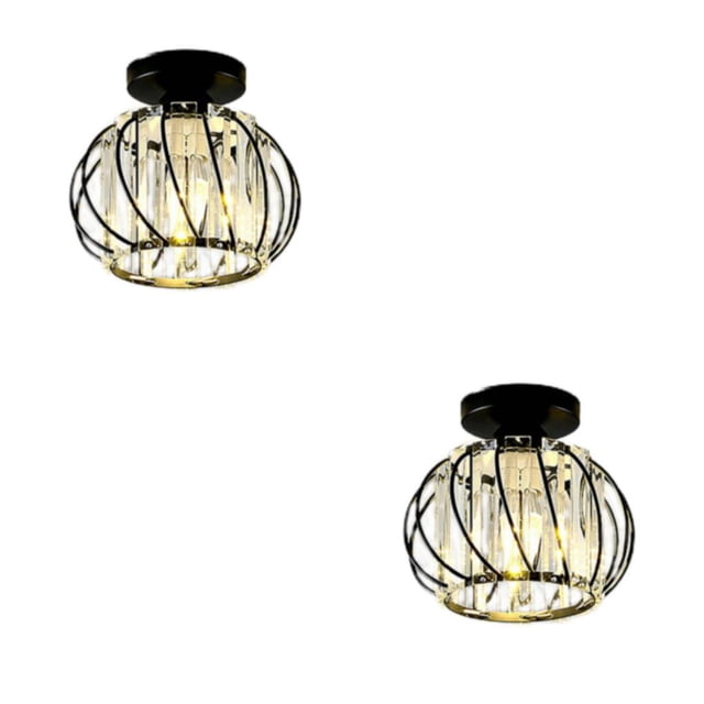 Toystoory Modern Crystal Ceiling Light Lamp LED Mount Flush Semi Pendant Fixture Light 2piezas Negro