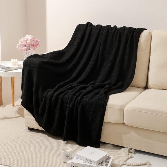 Super Soft Lightweight Cozy Warm Fluffy Throw Blanket for Couch Bed Sofa All Season Black 60”x80”