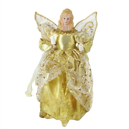 10 Lighted Gold Elegant Angel Christmas Tree Topper Clear Lights