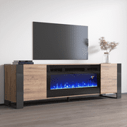 Woody BL-EF Fireplace TV Stand for TVs up to 85, Modern High Gloss 77 Entertainment Center, Electric Fireplace TV Media Console with Storage Cabinets