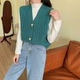 thumbnail image 2 of Waistcoat Sleeveless Button Vest Casual Loose Top Solid Color Sweater, Green, 2 of 8