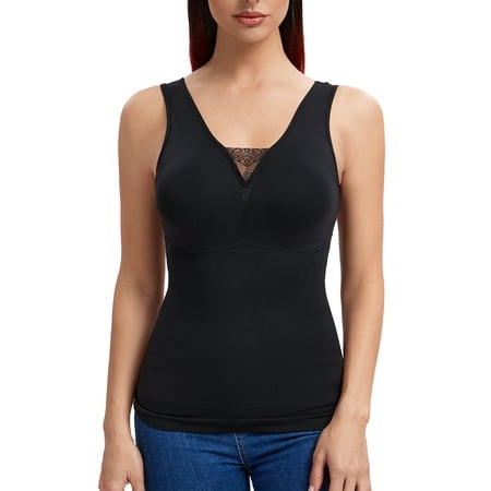 

SLIMBELLE Womens Padded Camisole with Lace Cami Tummy Control Shapewear with Built in Bra