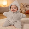 thumbnail image 2 of Baby Starfish Onesie, Thick Imitation Fleece Starfish Newborn Romper, Infant Footie Jumpsuit Winter Warm Outfits (Gray-A,Size:9M), 2 of 10