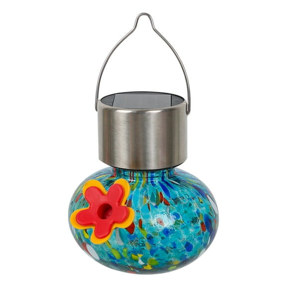 Zmeidao Hummingbird Feeder with Solar Light, Glass Hummingbird Feeder with Ports for Attract More Birds, Garden Decor for Outside