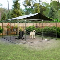 Large Outdoor Dog Kennel, Heavy Duty Galvanized Steel Dog Enclosure with Waterproof UV-Resistant Cover, Lockable Door Chain Link Playpen for Small to Large Pets (177.6" L x 177.6" W x 91.2" H)