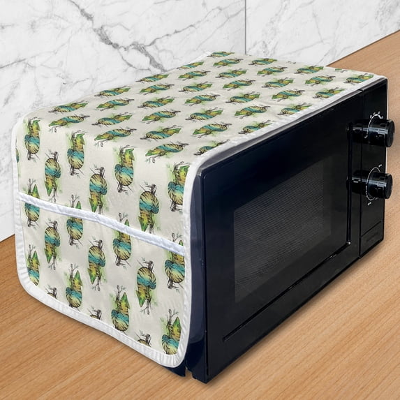 Reptile Microwave Oven Cover, Chameleons Pattern Lizards in Colorful Vibes Zoo Wildlife Tribal Creatures, Water Resistant Organizer with Pockets Kitchen, 36" x 12", Green and Eggshell, by Ambesonne