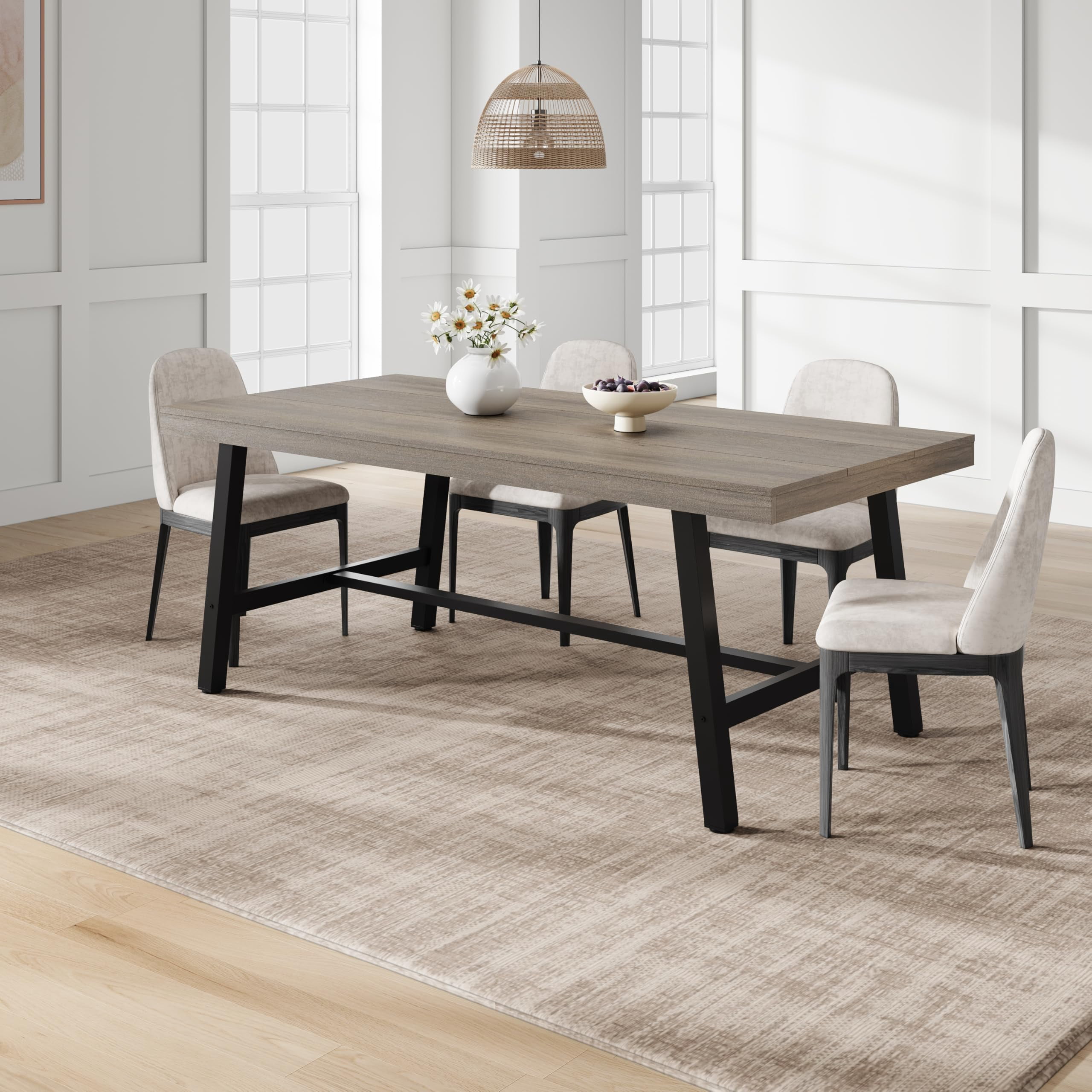 Industrial Dining Table for 6-8 People, 70.87" Long Kitchen Table with Sturdy Metal Frame, Rectangular Counter for Dinner, Kitchen, Dining Room (Grey Walnut, 71" Non-extendable)
