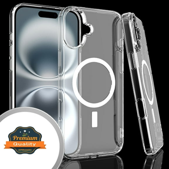 Xpression Cover for Apple iPhone 16 Plus (6.7") Magnetic Case with Built in Magnets Compatible with MagSafe, Transparent Slim Hybrid Frame Bumper Phone Case - Clear
