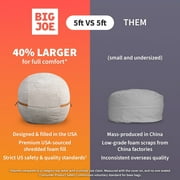 Big Joe Fuf 5Ft Oversized Foam Bean Bag Chair for Kids, Teens, Adults, Onyx Lenox, Durable Woven Polyester, 5 foot Large Reading and Gaming Seat