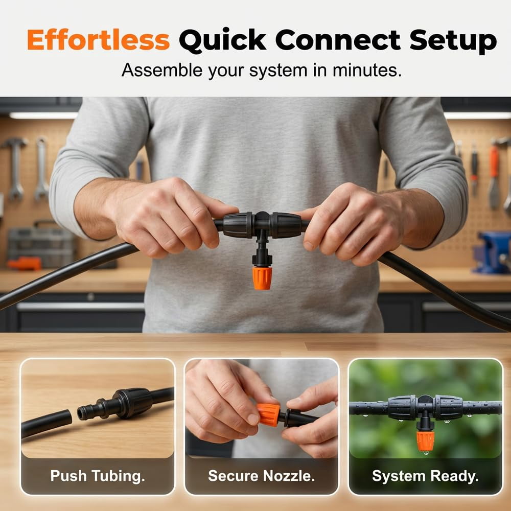 Drip Irrigation Kit, 33FT Plant Watering System, 5/16 inch Drip Line Irrigation with Adjustable Emitters, 360 Flexible Hose, 2026 Upgrade for Greenhouse Vegetable Garden Yard(33FT/8mm ID)Q