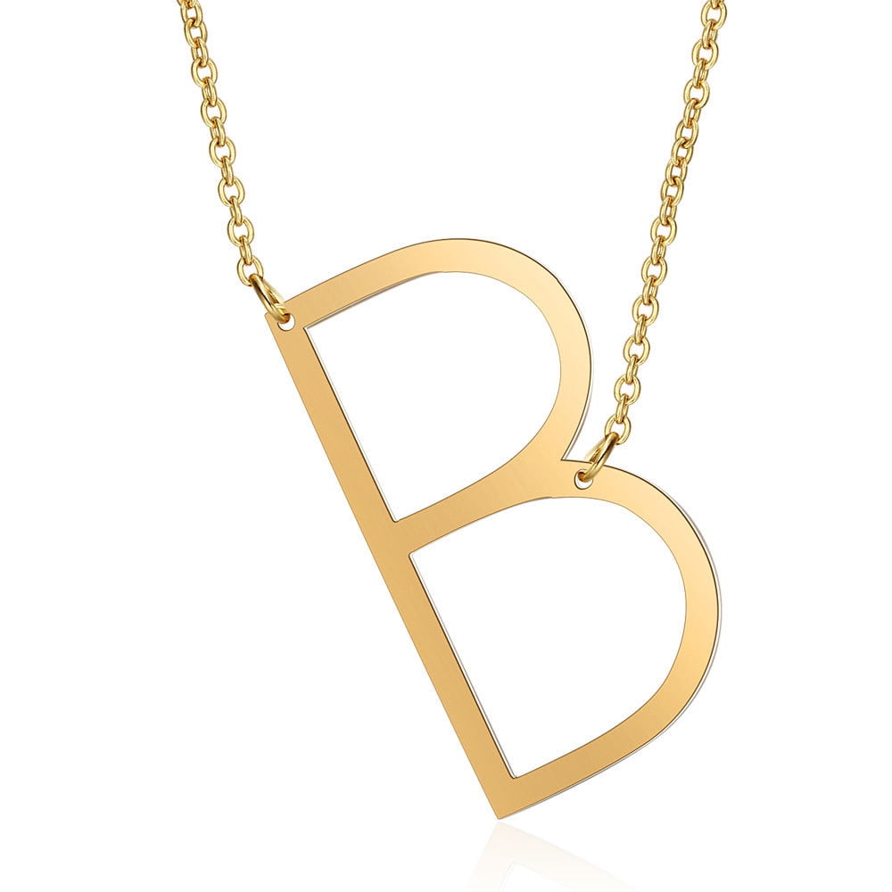 Large Sideways Initial Necklace for Women Stainless Steel Large Big
