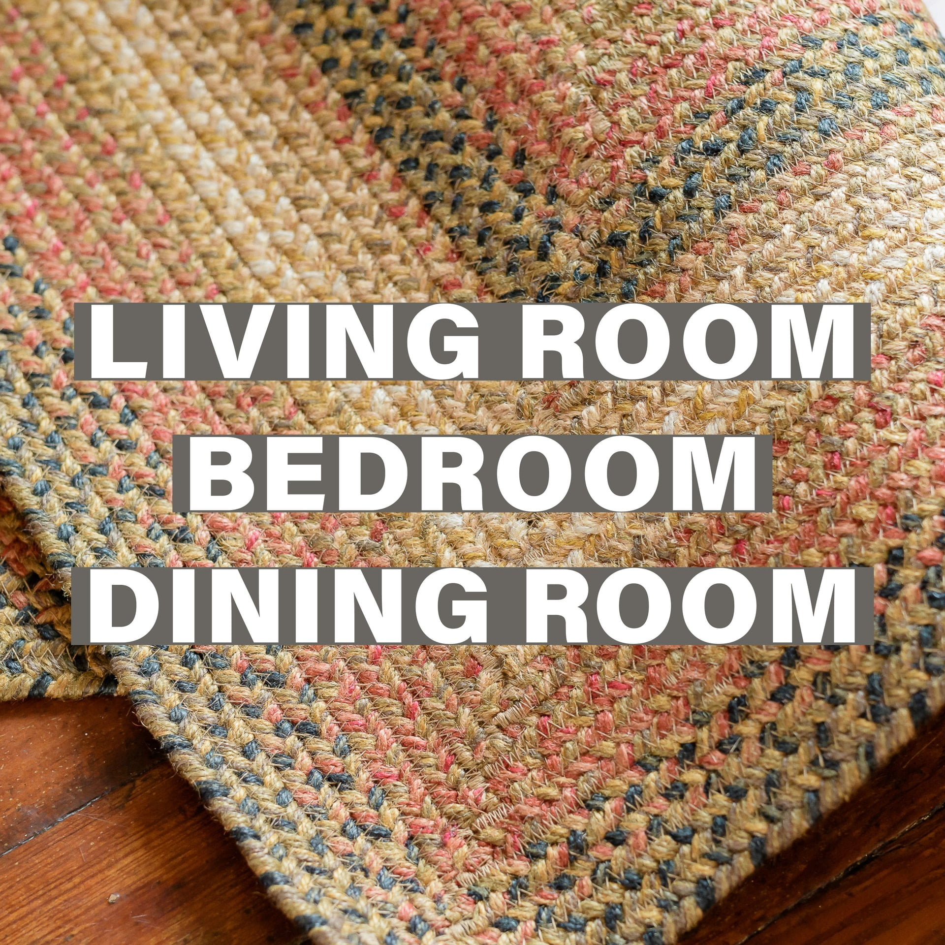Homespice Russett Jute Braided Area Rug, 5' x 8' Rectangular Beige - Red - Black, Reversible, Natural Jute Yarn Rustic, Country, Primitive, Farmhouse Style
