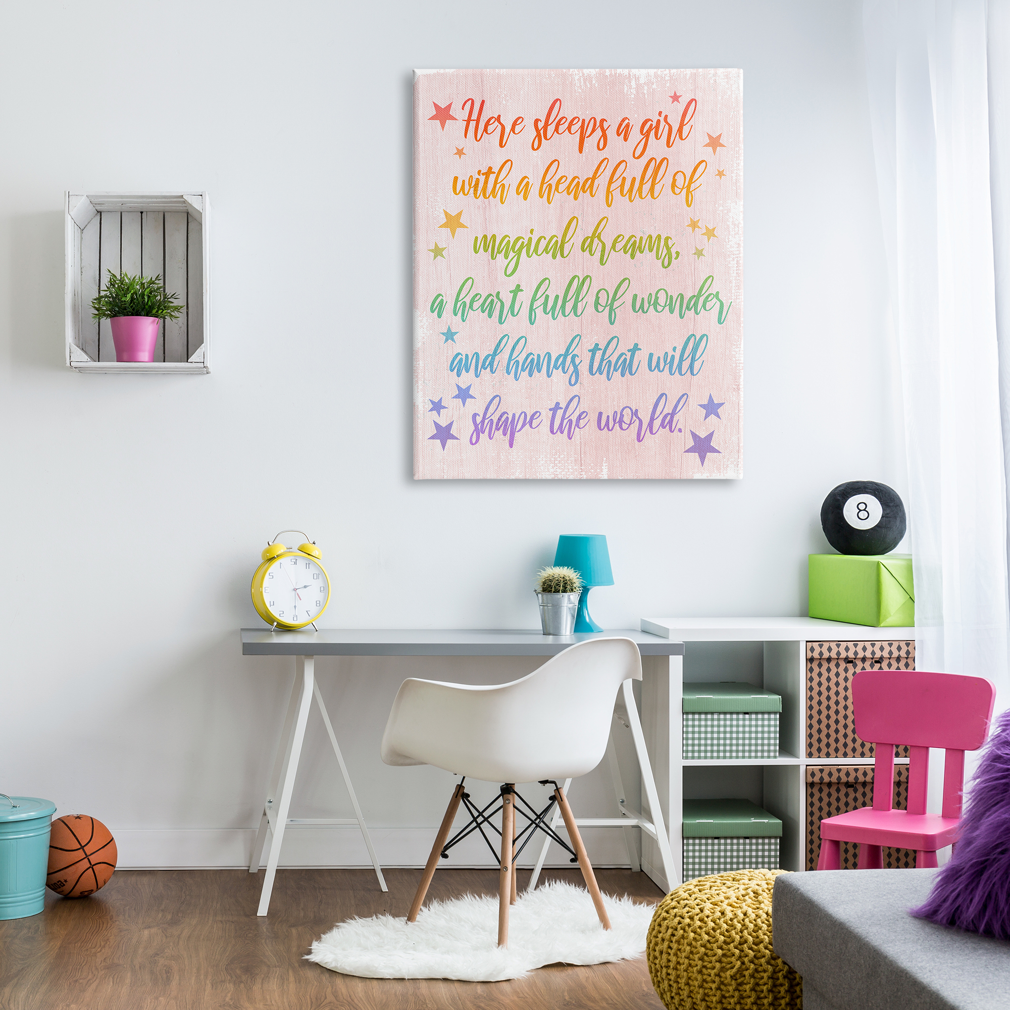 Stupell Industries Girl with Head Full of Magical Dreams Phrase Inspirational Painting Gallery Wrapped Canvas Print Wall Art, 36 x 48