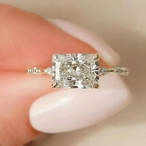 3.00Ct Radiant Cut Simulated Diamond Women's Engagement Ring 14K White Gold Plated Wedding 925 Silver