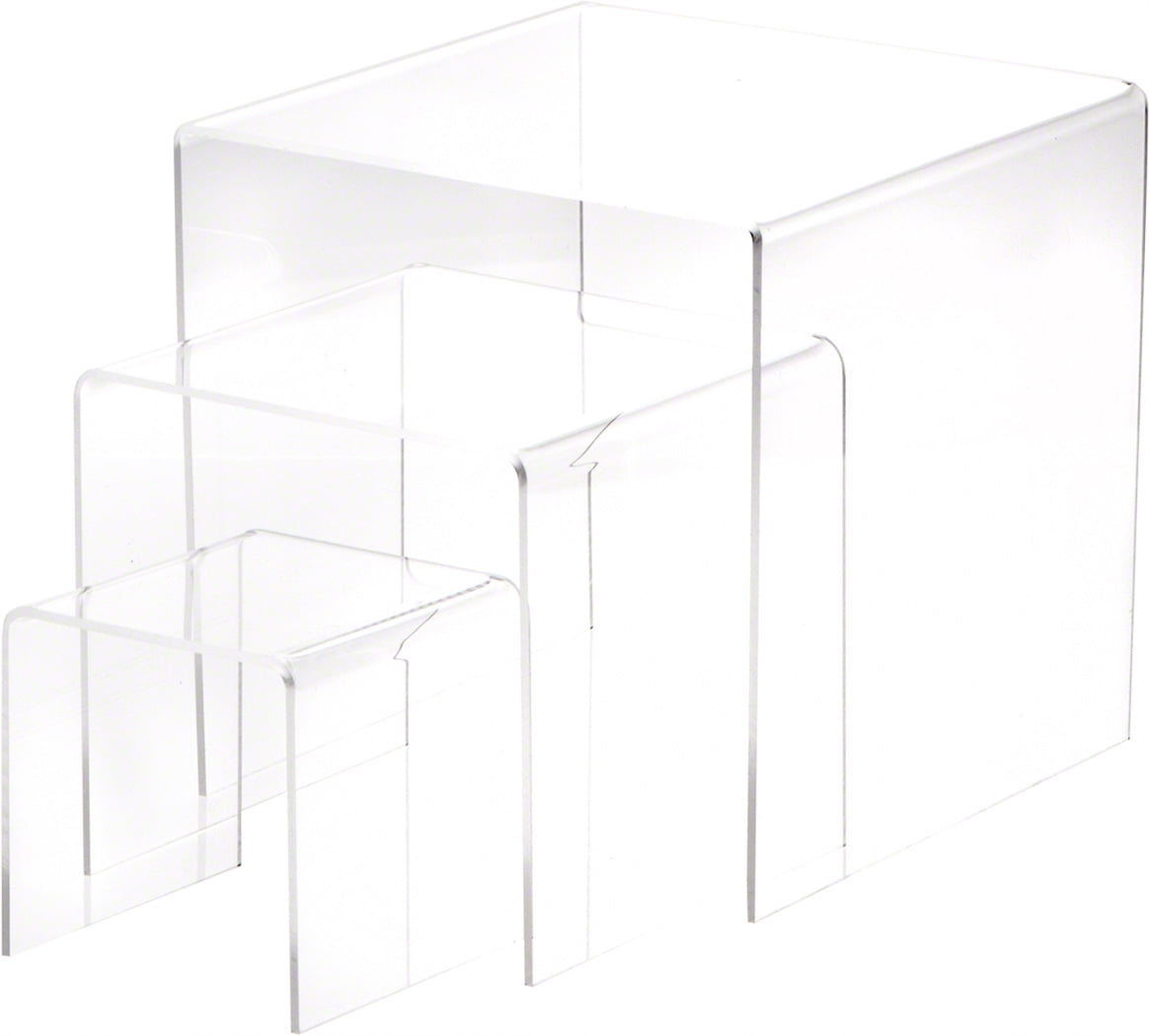 Plymor Clear Acrylic Square Display Risers Assortment Pack Set Of 3 Medium 1 8 Thick