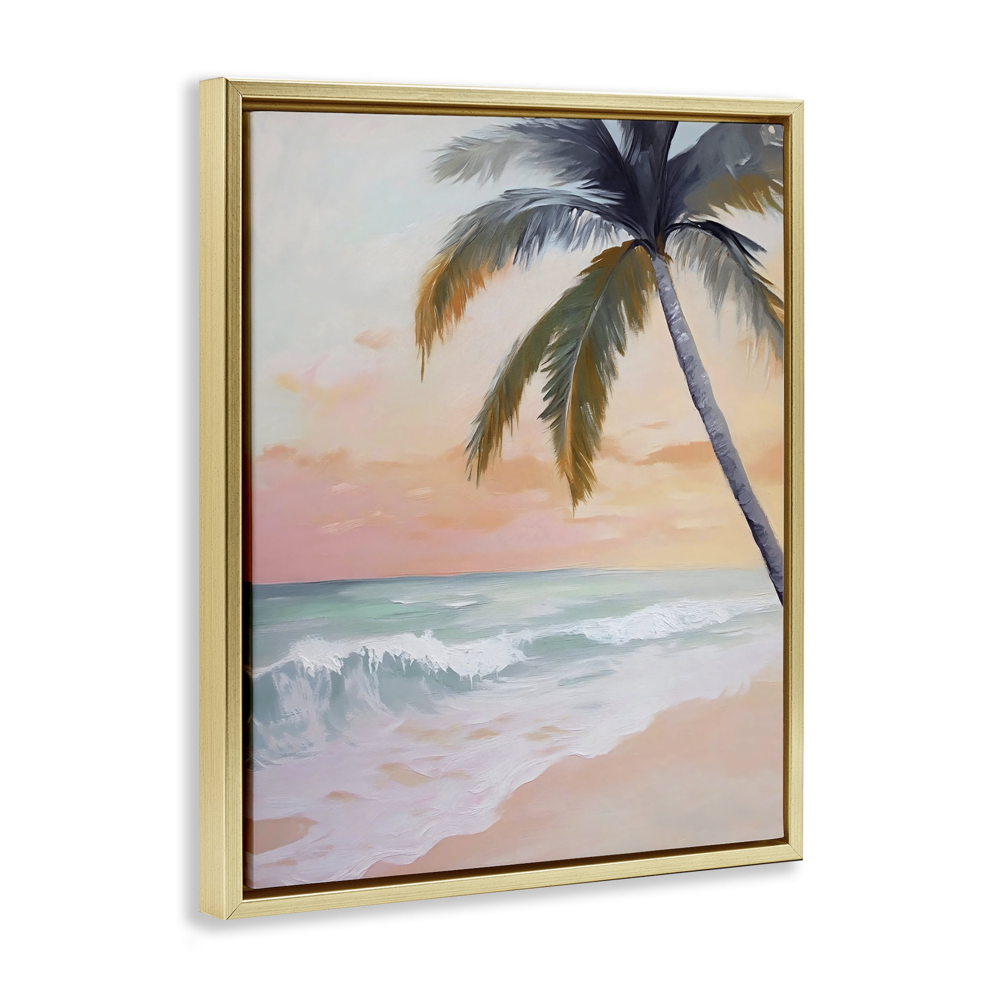 Stupell Industries Tranquil Sunset & Beach Palm Gold Framed Floater Canvas Wall Art, design by Creative Studio