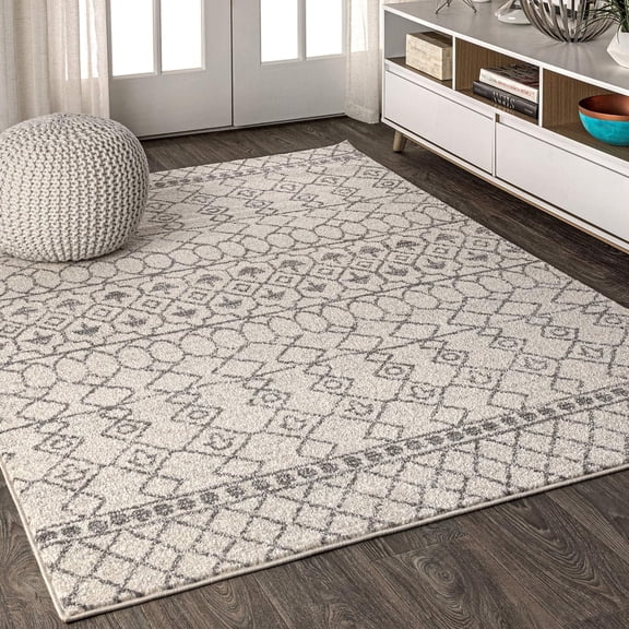 JONATHAN Y MOH209A-4 Izil Moroccan Beni Souk Indoor Farmhouse Area Rug Bohemian Minimalistic Geometric Easy-Cleaning Bedroom Kitchen Living Room Non Shedding, 4 X 6, Cream,Gray