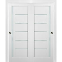 Sliding Closet Bypass Doors 48 x 80 with hardware | Quadro 4088 White Silk with Frosted Opaque Glass | Sturdy Top Mount Rails Moldings Trims Set | Kitchen Lite Wooden Solid Bedroom Wardrobe Doors
