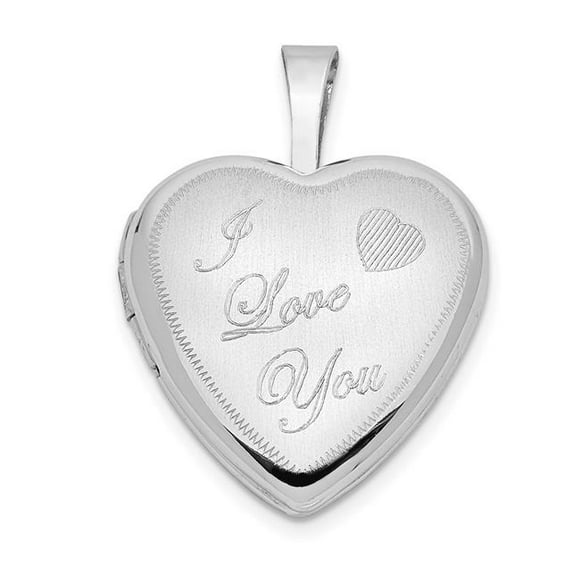 Quality Gold XL789 14K White Gold 16 mm Satin I Love You Heart Locket Pendant