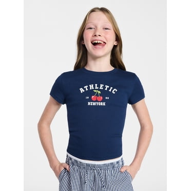 Weekend Academy Girls Graphic Baby Tee with Short Sleeves, Sizes 4-18