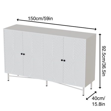 White 59.1" Large Buffet Sideboard Cabinet Modern Fluted Coffee Bar with 4 Doors & Adjustable Shelves, Storage Cabinet for Dining Room, Living Room, Kitchen