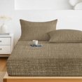 thumbnail image 6 of King Size Fitted Sheet Set - Brown 3 Piece Bedding Sets 16" Deep Pocket Fitted Sheet with 2 Pillowcases, Farmhouse Burlap Solid Beige Color Modern Linen Texture Brushed Microfiber Luxury Bed Sheets, 6 of 9