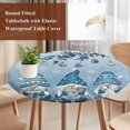 thumbnail image 4 of Blue Ombre Gnomes Christmas Round Tablecloth, Fitted Table Cover with Elastic for 45"-54" Round Tables, Xmas Balls Tree Snowflake Retro Table Cloth Outdoor Indoor Dinning Party Waterproof Tablecloths, 4 of 7