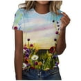 thumbnail image 1 of Birdeem T-Shirt Décontracté à Manches Courtes Imprimé Plissé Col Rond Ample pour Femmes, 1 of 1