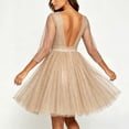 thumbnail image 5 of Karymi Easter Dress Glitter Mesh Cocktail Party Dress, Round Neck 3/4 Sheer Sleeve High Waist A-Line Knee Length Dress, Sparkly Tulle Evening Dress Dresses for Women, 5 of 7