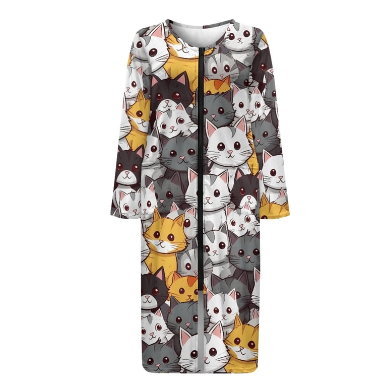 ForUDesigns for U Designs Funny Cat Print Womens Nightgown Soft House Dresses for Women with Pockets, Lightweight Elastic Fabric Robes for Women ForUDesigns for U Designs Funny Cat Print Womens Nightgown Soft House Dresses for Women with Pockets, Lightweight Elastic Fabric Robes for Women