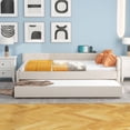 thumbnail image 3 of Euroco Full Size Upholstered Platform Bed with Trundle for Kids Teens, Beige, 3 of 9