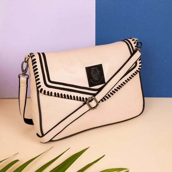 Abelardo Very Peri Ivory Sling Style Leather Bag -