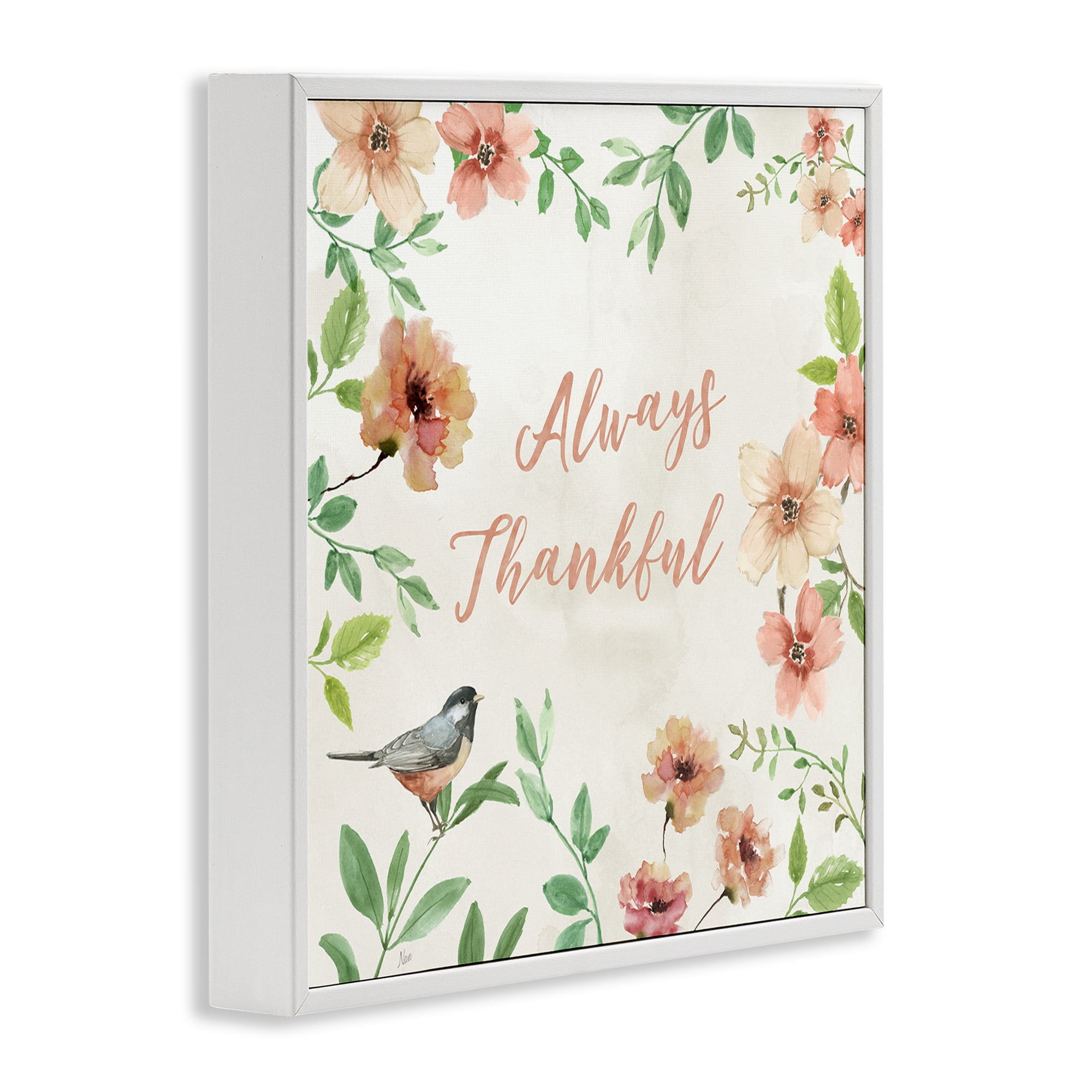 Stupell Industries Always Thankful Floral Botanical & Floral Painting White Framed Art Print Wall Art, 17 x 17