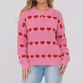 thumbnail image 2 of Womens Valentines Sweater Sweet Two Tone Heart Jacquard Crewneck Knit Sweater Long Sleeve Pullover Cute Feminine Top Pink M, 2 of 5